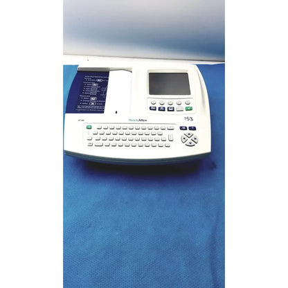 White Welch Allyn CP200 EKG cardiac monitor with small screen keypad and paper output slot for patient monitoring