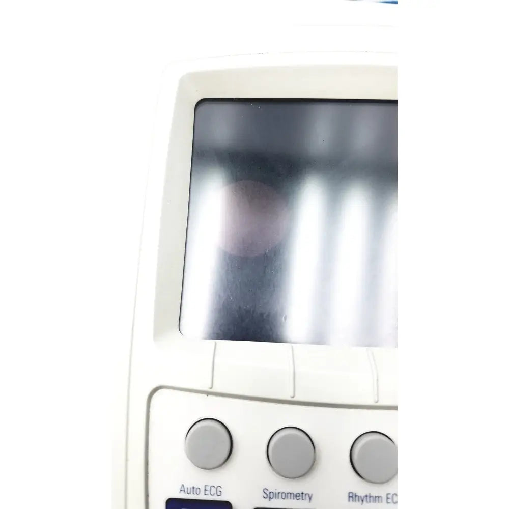 White plastic welch allyn cp200 ekg monitor with rectangular screen and three gray circular function buttons