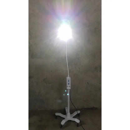White Welch Allyn GS 600 exam light with adjustable arm and rolling stand for medical examination use