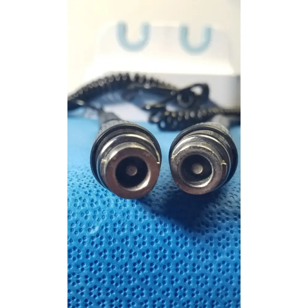 Black coiled cables with metallic circular connectors for Welch Allyn GS 777 wall transformer reuse medical handles