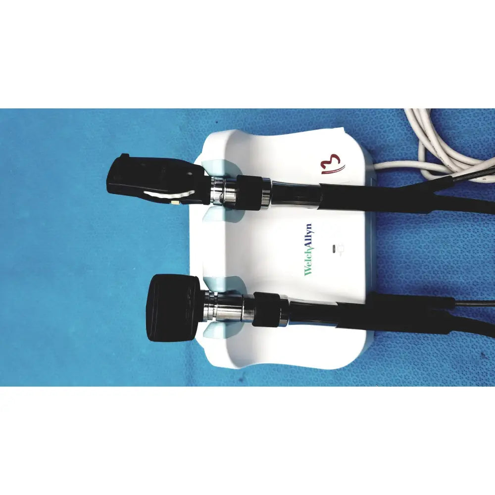 White Welch Allyn 13 otoscope with black handles and silver joints for Welch Allyn wall transformer ophthalmoscope otoscope