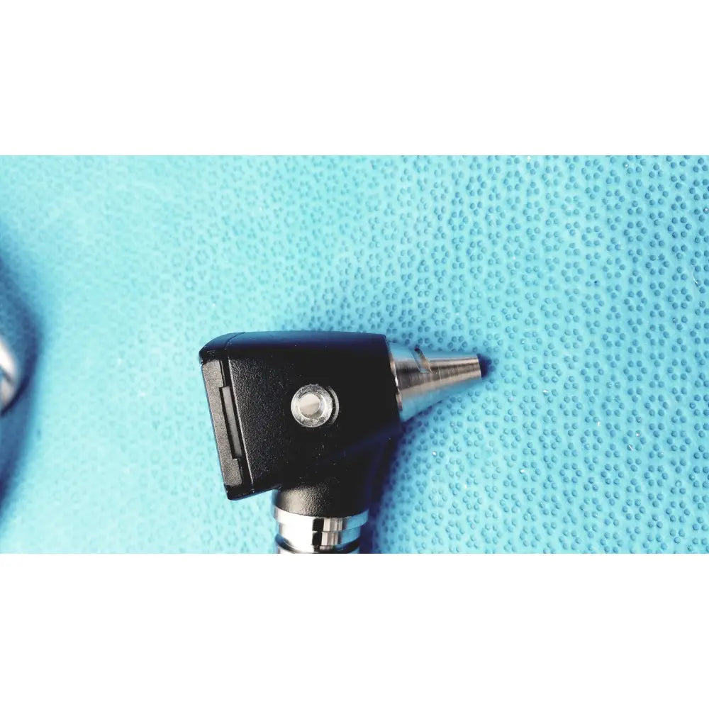 Welch allyn wall transformer with ophthalmoscope otoscope featuring a black and silver metallic reuse medical otoscope