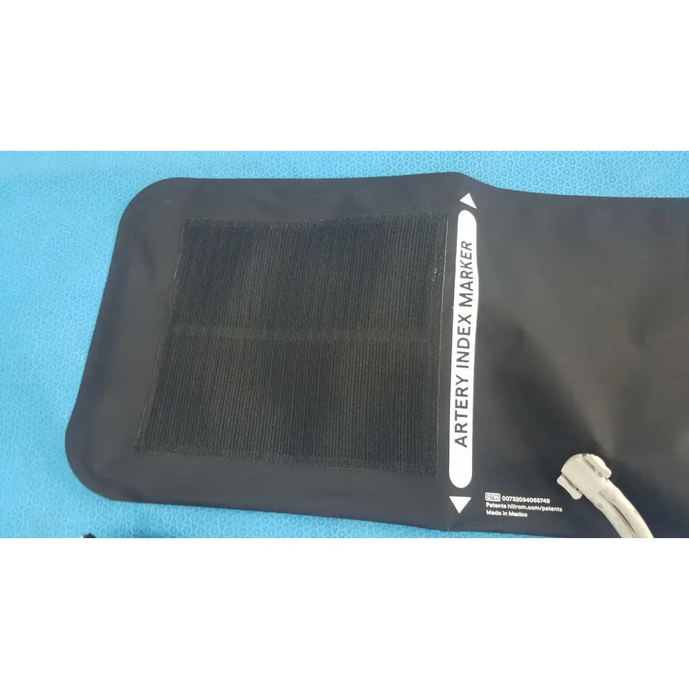 Black welch allyn hillrom blood pressure cuff thigh 13 with textured velcro patch and white printed labeling