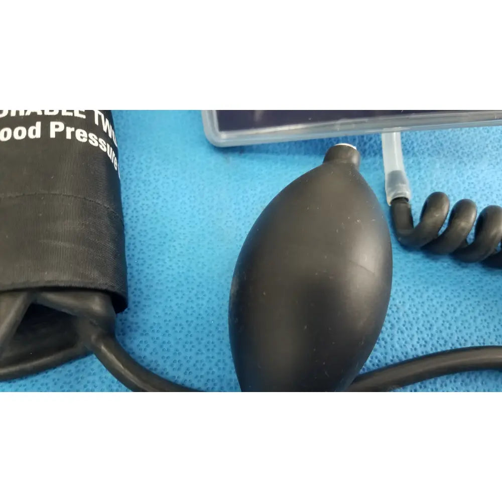 Black rubber blood pressure cuff inflation bulb with coiled tubing for welch allyn large adult blood pressure cuff