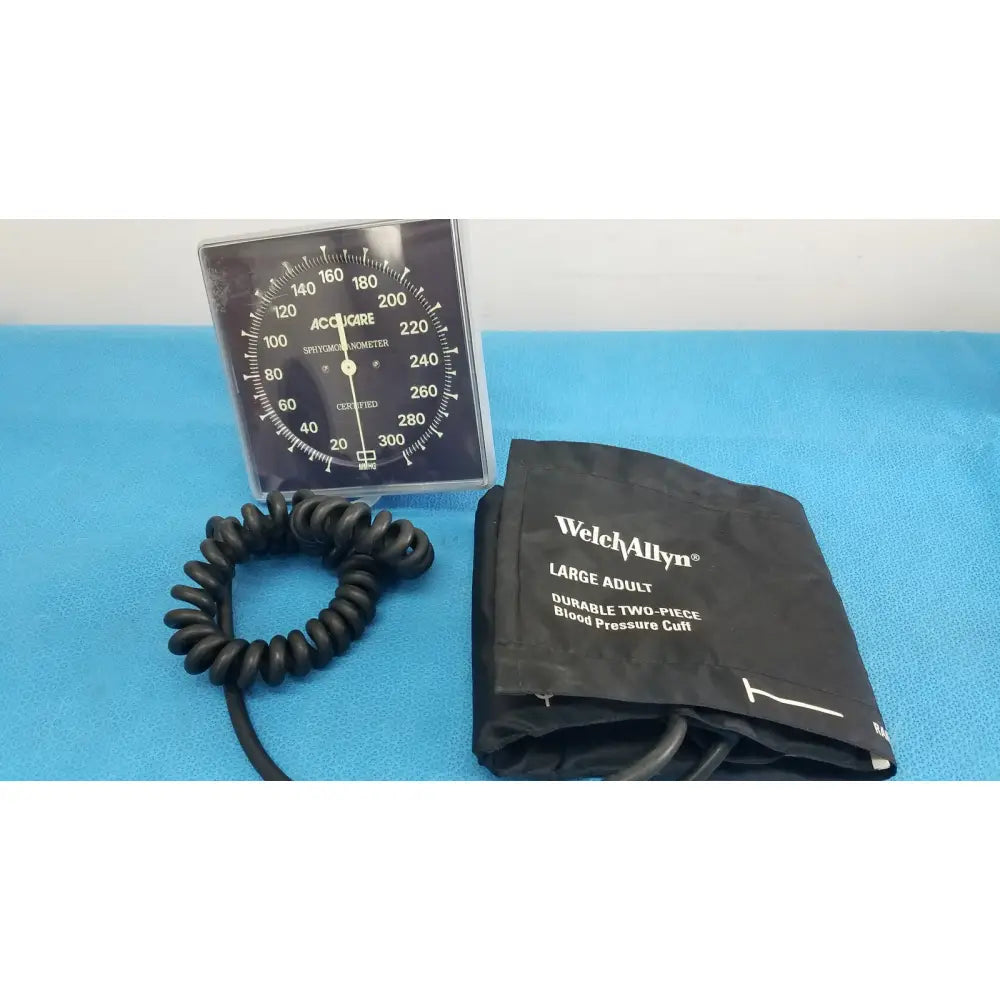 Black coiled tubing and black fabric welch allyn large adult durable two-piece blood pressure cuff with sphygmomanometer gauge