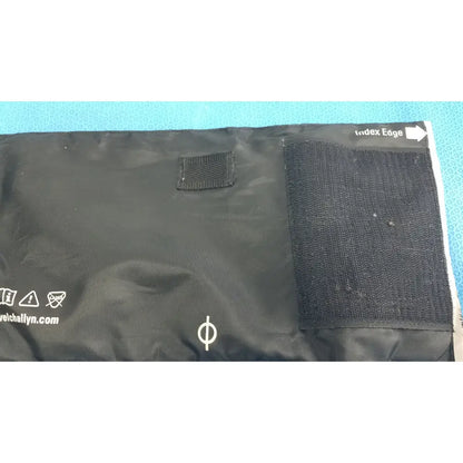 Black fabric pouch with velcro closure and white text for Welch Allyn large adult blood pressure cuff accessory