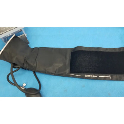 Welch allyn large adult blood pressure cuff in black fabric with white measurement markings 34 to 52 cm range