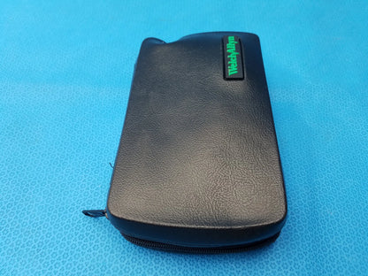 Black leather-like zippered case with green watchalbum branding for welch allyn led macroview diagnostic set with led illumination