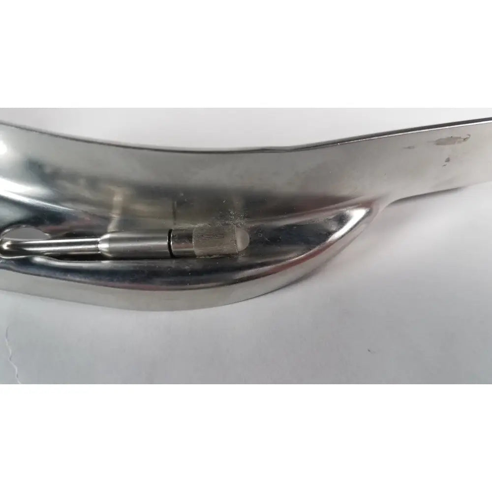 Shiny metallic welch allyn mac fiber optic laryngoscope blade with textured grip and slender stainless steel shaft