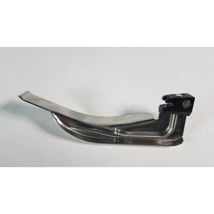 Stainless steel welch allyn mac 4 fiber optic laryngoscope blade with black plastic handle attachment for medical use