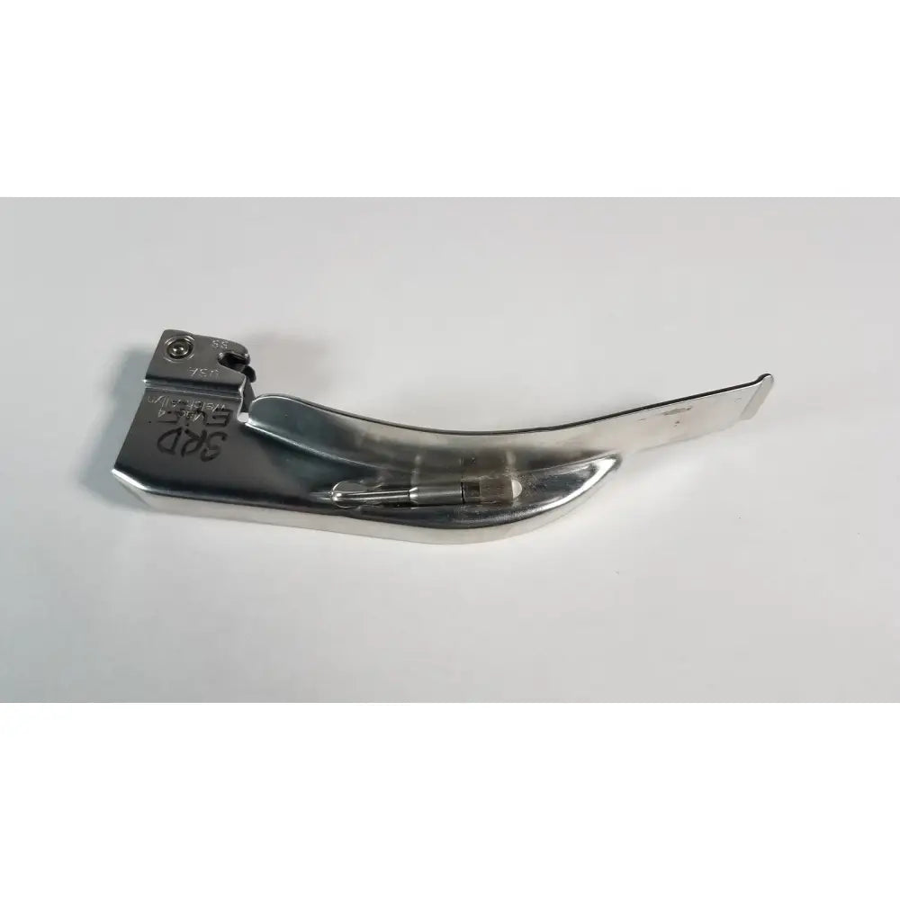 Silver metallic presser foot with curved design and engraved markings for welch allyn mac fiber optic laryngoscope blade