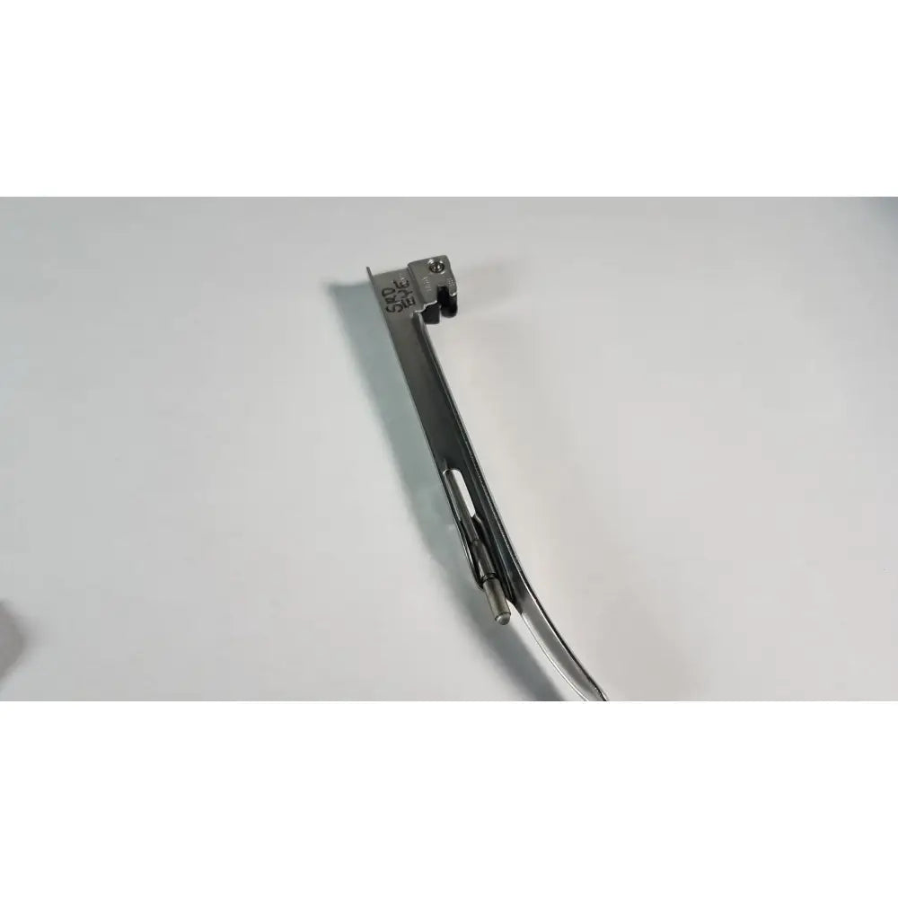 Silver surgical welch allyn miller laryngoscope blade with curved metallic handle and articulated stainless steel shaft size 3