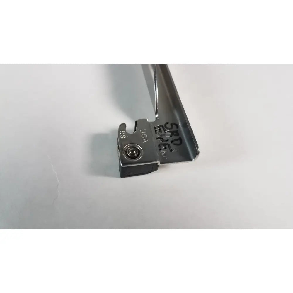 Silver stainless steel welch allyn miller laryngoscope blade handle with engraved markings and black rubberized grip size 3