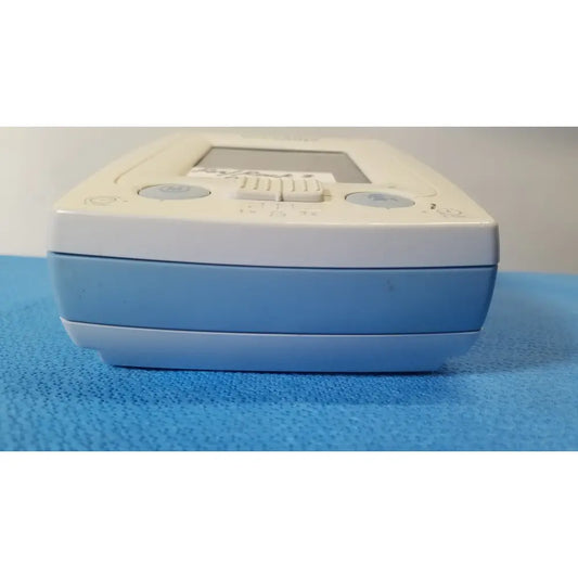 White and light blue plastic welch allyn probp 2400 digital blood pressure device with small screen and keypad