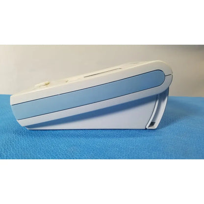 Welch allyn ProBP 2400 digital blood pressure device in white and light blue plastic with a sleek modern design