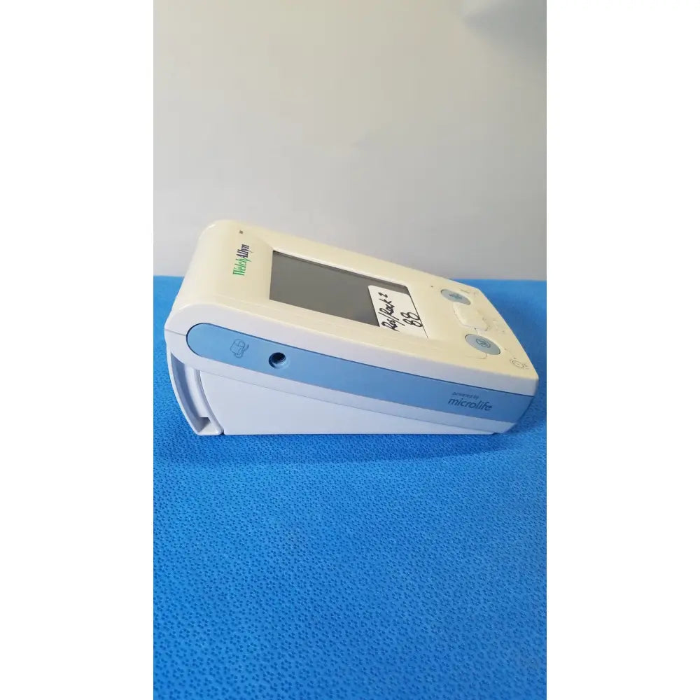 White and light blue welch allyn probp 2400 digital blood pressure device with a clear digital display for accurate readings