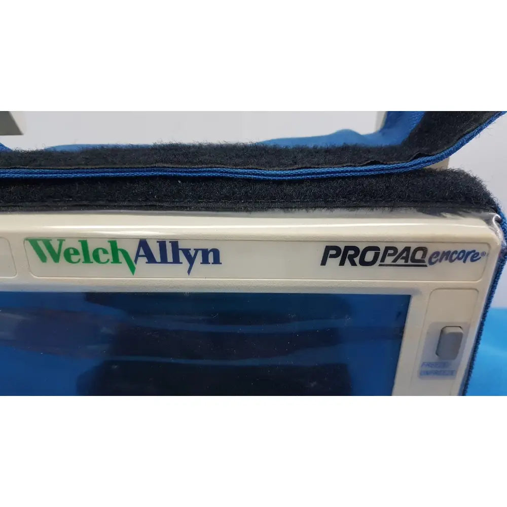 Welch allyn propaq encore 202 el patient monitor with white casing and blue accents for portable vital signs monitoring