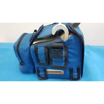 Blue fabric tool bag with black zippers and straps for welch allyn propaq encore 202 el patient monitor accessory
