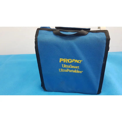Blue fabric carrying case with black trim and yellow pro-pac ultrasmart branding for welch allyn propaq encore 202 el patient monitor