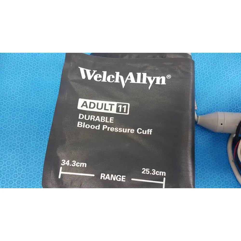 Black welch allyn propaq encore 11 durable blood pressure cuff with printed range 34.3cm to 25.3cm for patient monitoring
