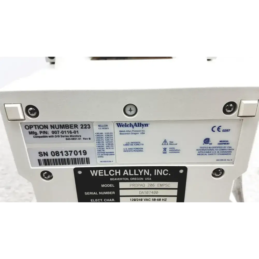 Welch Allyn PROPAQ Encore 206 EL EMPSC Vital Signs Patient Monitor Kit Patient Monitor, second-hand product photo 22
