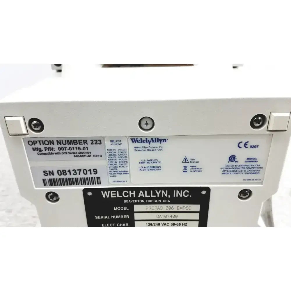 Welch Allyn PROPAQ Encore 206 EL EMPSC Vital Signs Patient Monitor Kit Patient Monitor, second-hand product photo 22