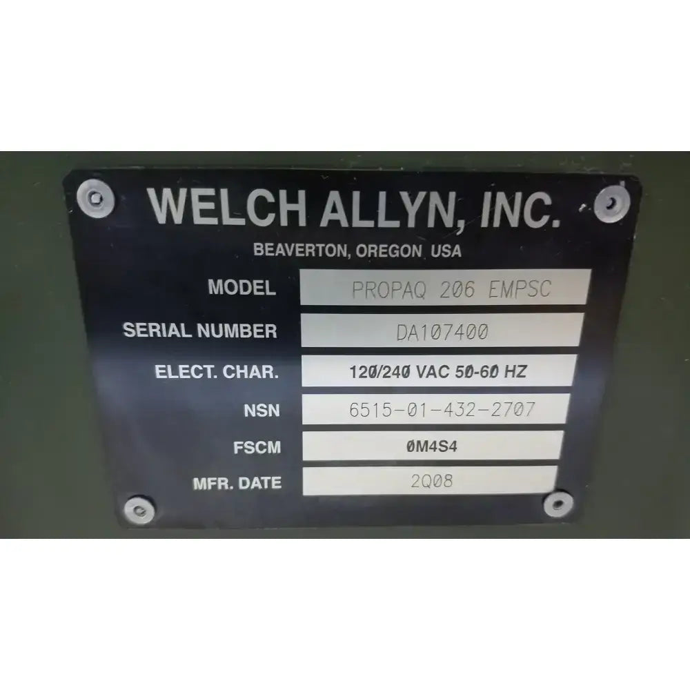 Welch Allyn PROPAQ Encore 206 EL EMPSC Vital Signs Patient Monitor Kit Patient Monitor, second-hand product photo 7