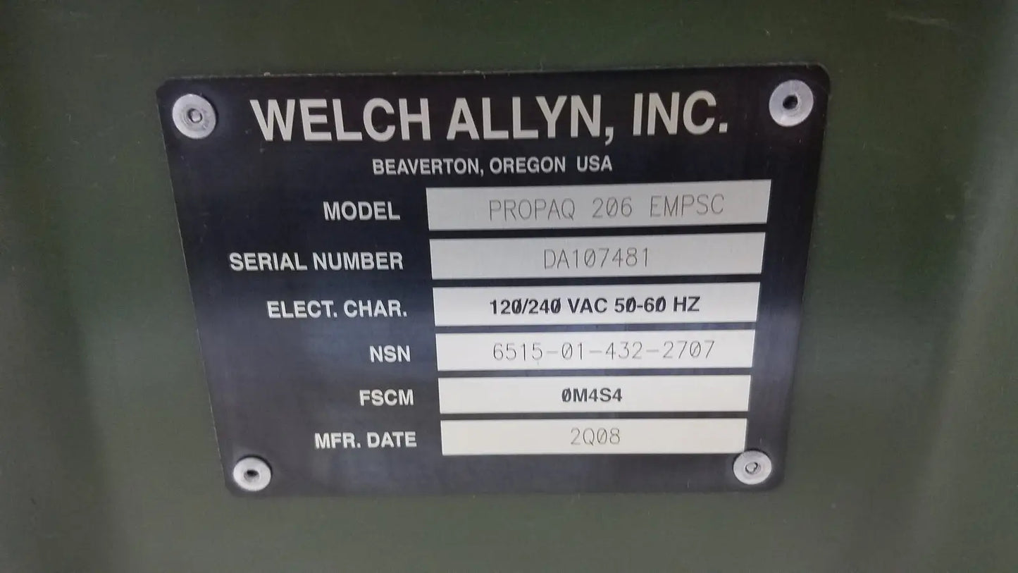 Welch Allyn PROPAQ Encore 206 EMPSC Vital Signs Patient Monitor Kit Patient Monitor, second-hand product photo 9