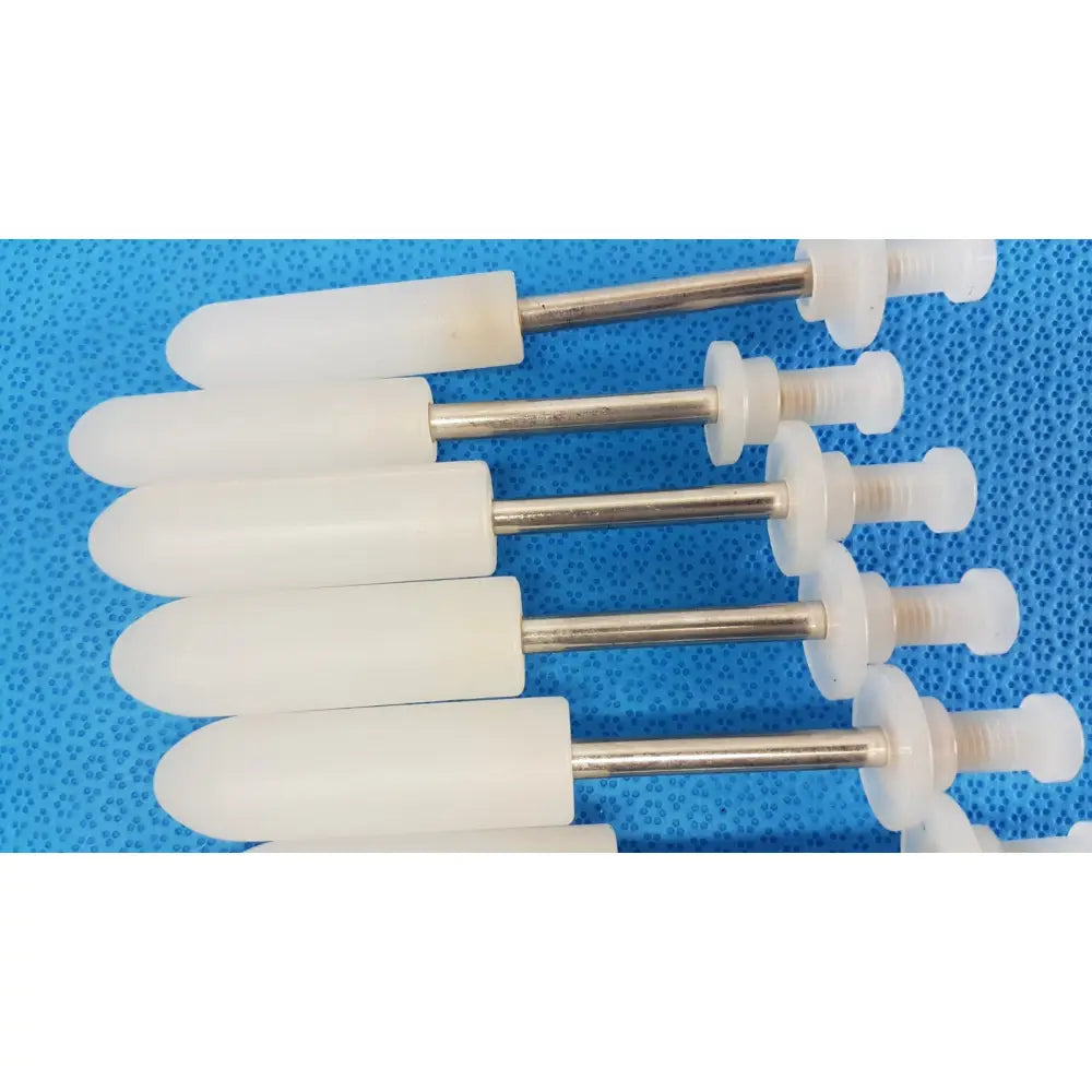 White plastic-capped metal wall anchors with threaded shafts for welch allyn rotary filling pumps durable medical use lot of 5