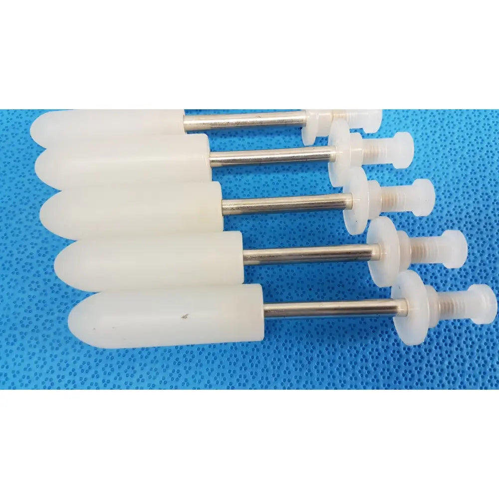 White plastic wall anchors with metallic shafts for durable medical fluid transfer in welch allyn rotary filling pumps set of 5