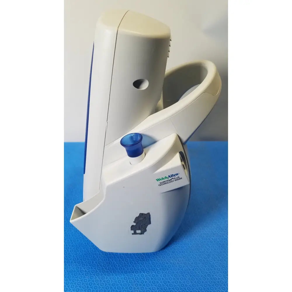White welch allyn suretemp plus technology base with blue cap and gray logo for welch allyn spot vital signs monitor