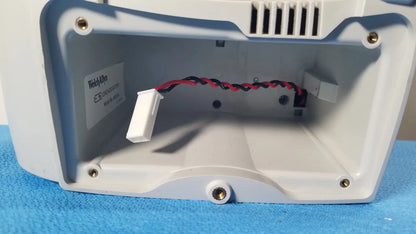 White and blue plastic housing with internal wiring visible on the back side of welch allyn spot vital signs lxi device