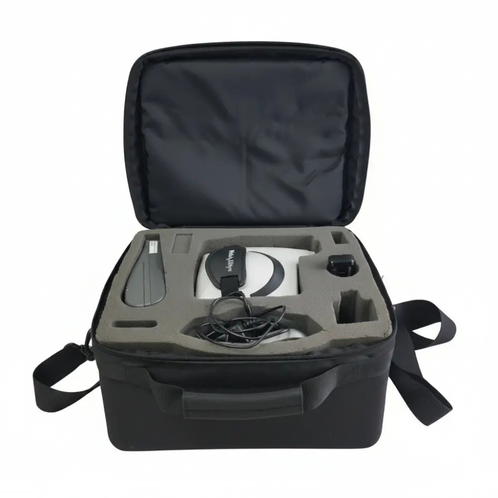 Black protective carrying case with molded foam interior for welch allyn suresight vision screener headset and accessories