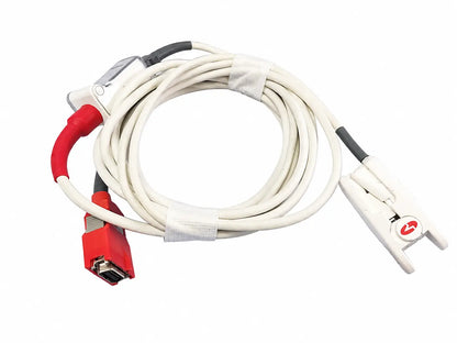 White coiled medical cable with red connectors and white clamps for welch allyn vital signs monitor 6000 series blood pressure use