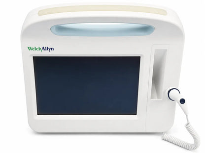 Welch allyn vital signs monitor 6000 series portable white with large screen, integrated handle, cables, and blood pressure cuffs