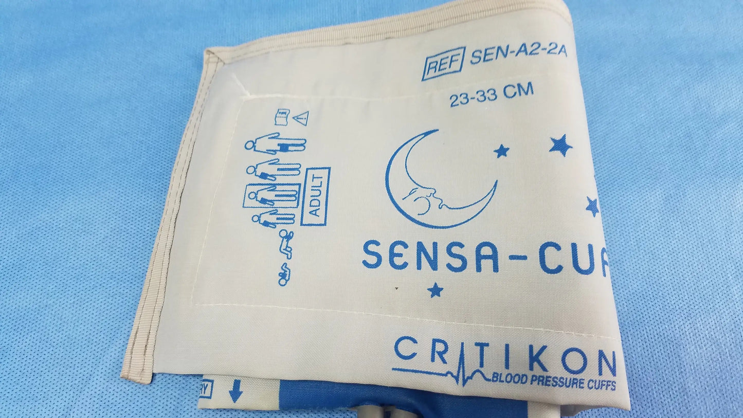 Welch Allyn vital signs monitor 6000 series white fabric blood pressure cuff with blue printed branding and measurement markings
