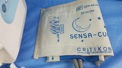 Beige and blue printed sensa-cuff blood pressure cuff for adult use in welch allyn vital signs monitor 6000 series