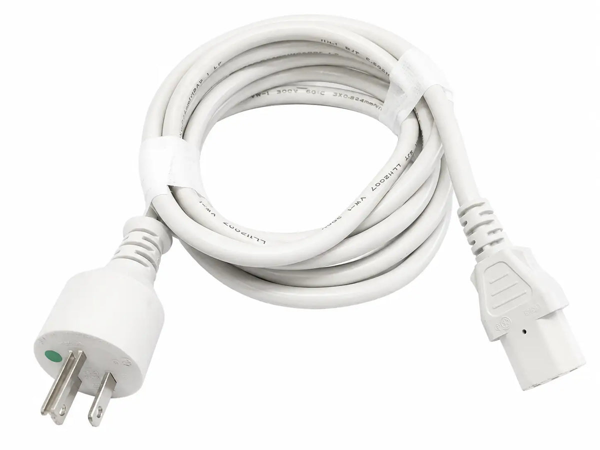 White coiled power cord with molded plastic connectors for Welch Allyn vital signs monitor 6000 series with blood pressure cuffs