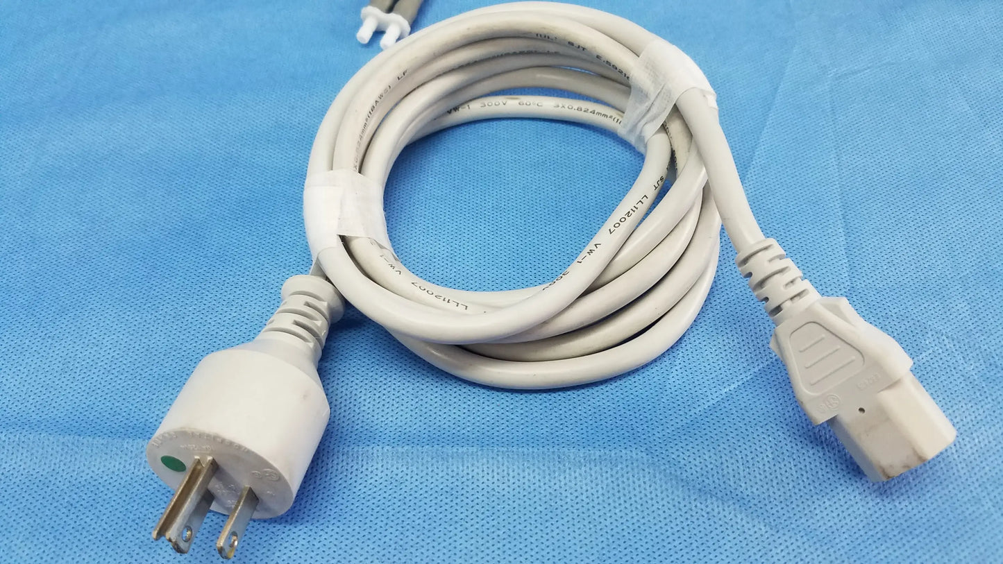 White coiled power cord with green grounding pin for welch allyn vital signs monitor 6000 series with blood pressure cuffs