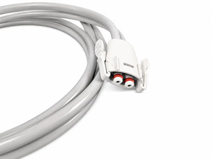 Gray coiled cable with white plastic connector featuring red and white threaded ports for welch allyn vital signs monitor blood pressure use