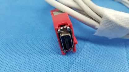 Red plastic connector with metallic d-sub interface and white cables for welch allyn vital signs monitor blood pressure cuffs