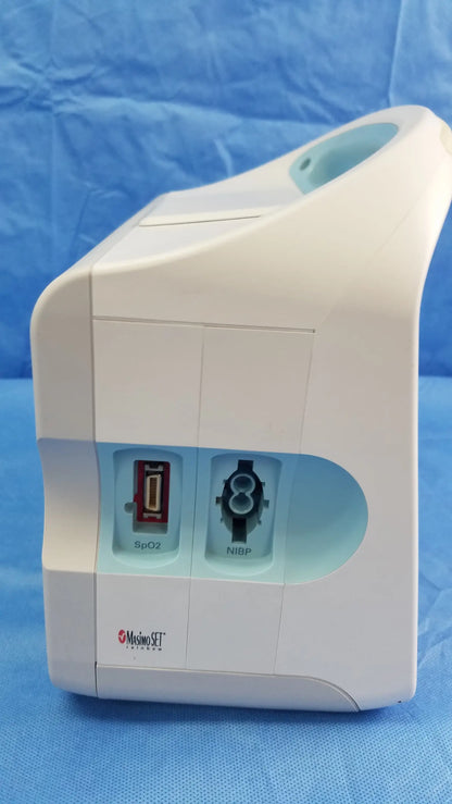 White myioset portable vital signs monitor with integrated spo2 and nibp sensors and blood pressure cuffs