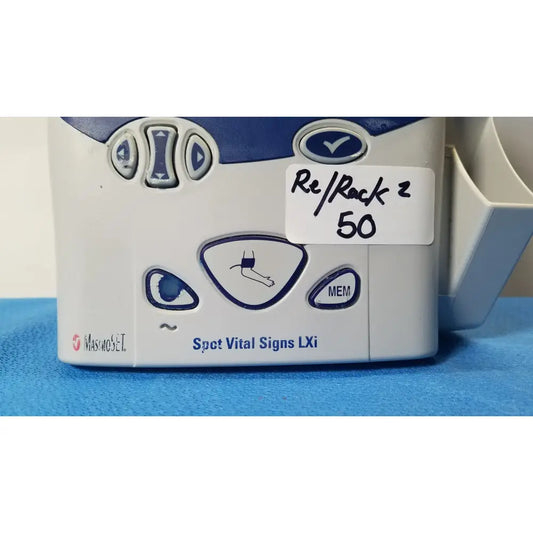 White and blue plastic medical device spot vital signs lxi by masimo in welch mismo set allyn spot vital signs patient monitor
