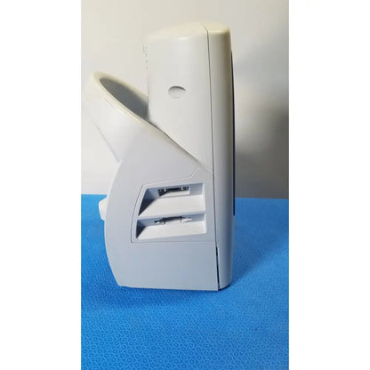 White plastic desktop fan with angular design and intake vents for cooling welch mismo set allyn spot monitor