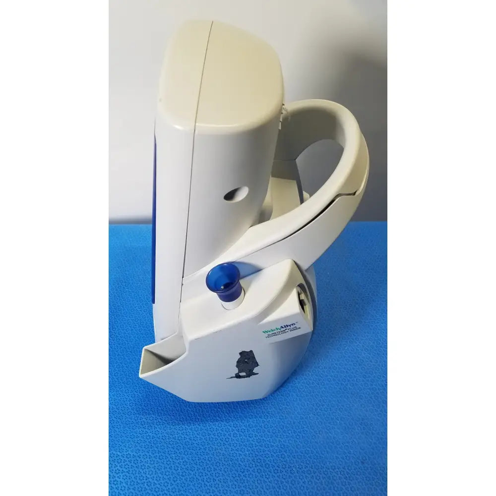 White plastic welch mismo set medical device with blue knob and black logo for set allyn spot vital signs monitoring