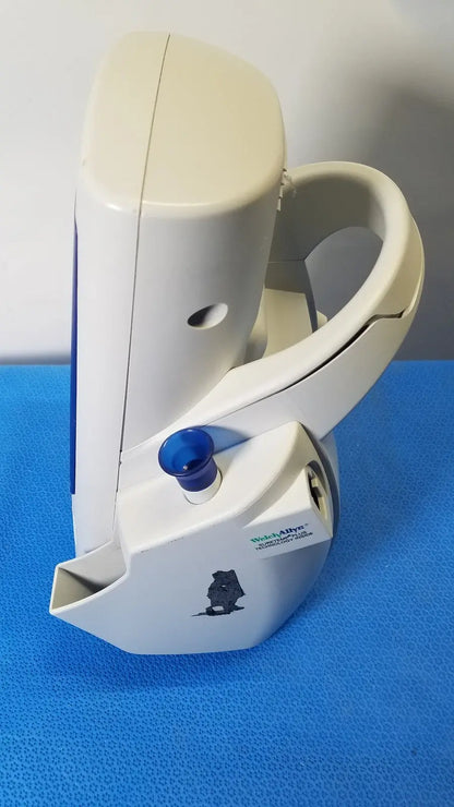 White plastic welch mismo set medical device with blue knob and black logo for set allyn spot vital signs monitoring