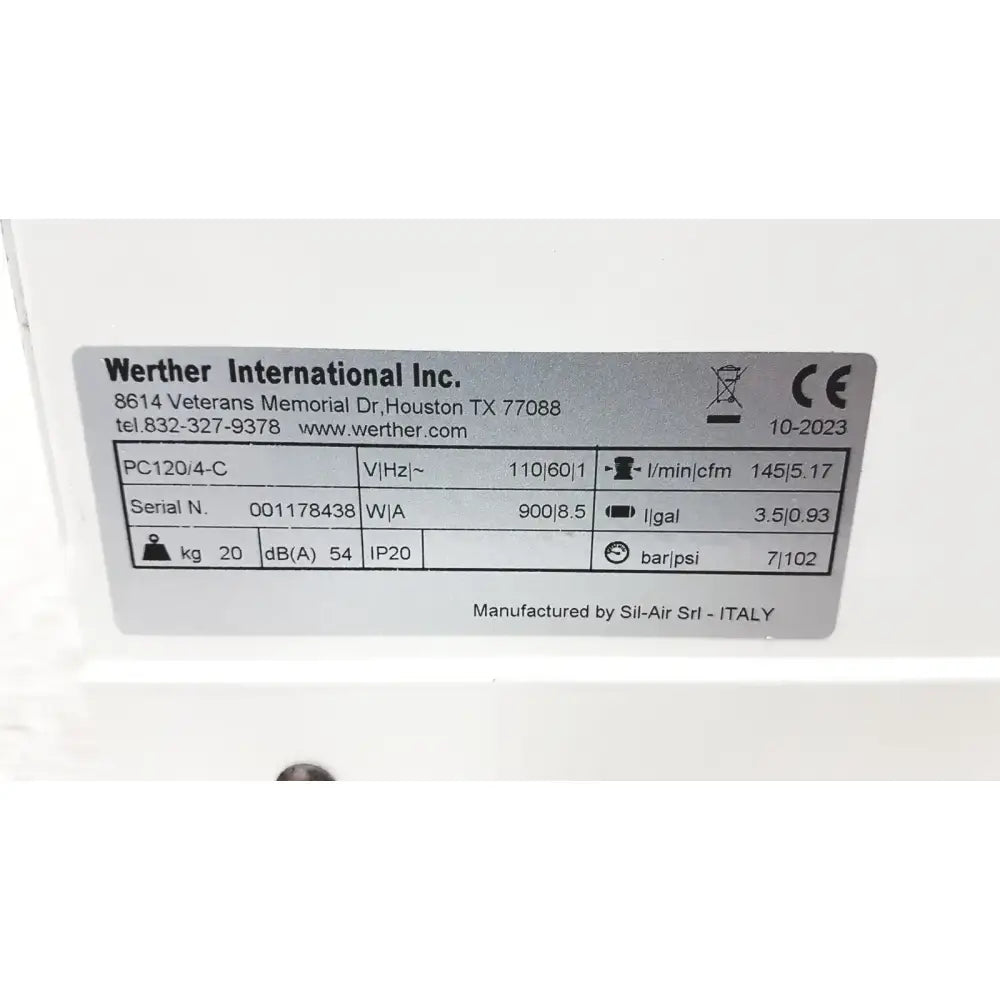 Werther International PC120/4-C Air Compressor Air Compressor, second-hand product photo 3