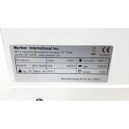 Werther International PC120/4-C Air Compressor Air Compressor, second-hand product photo 3