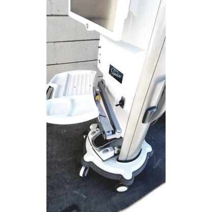 White whitestar signature phacoemulsifier medical imaging machine with adjustable arm monitor and wheeled base for reuse medical use
