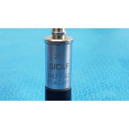 Silver cylindrical arthroscopy endoscope orthopedic sensor with engraved wolf 8471.42 and black base for precision use